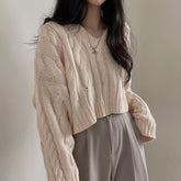 Kurzer brauner Zopfmusterpullover
